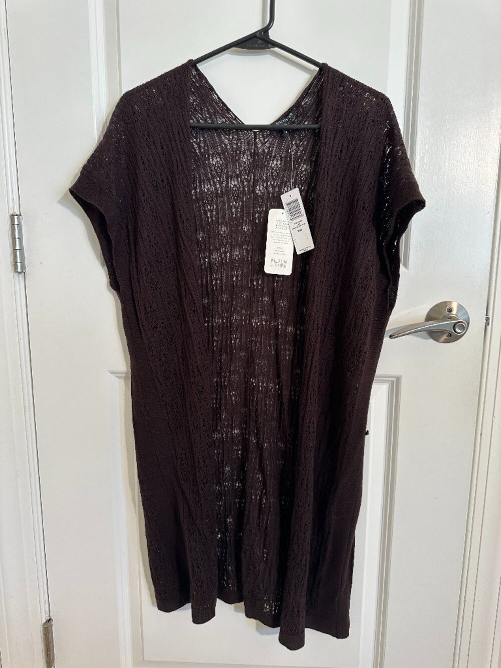 Eileen Fisher - Clove Brown Organic Cotton Peacock Feather Long Cardi